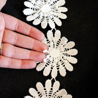 White Embroidery Cotton Floral Lace Trim, Approx. 75mm Wide